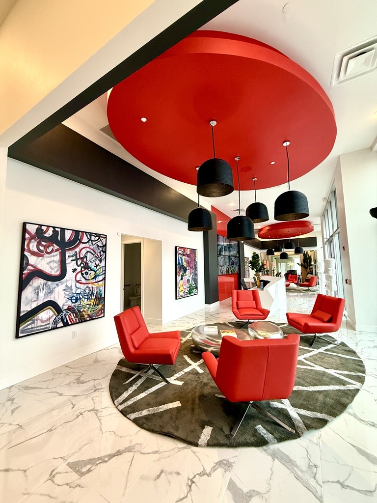 Modern Storage® Riverdale lobby with modern seating and customer service area